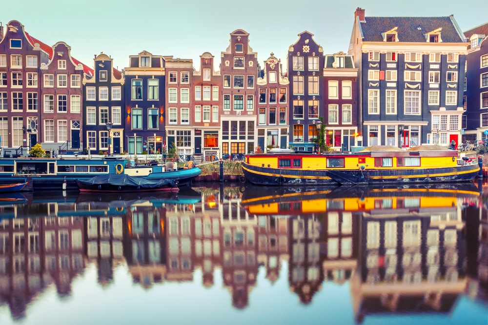 Image of the canals of Amsterdam. What people think the Netherlands look like.