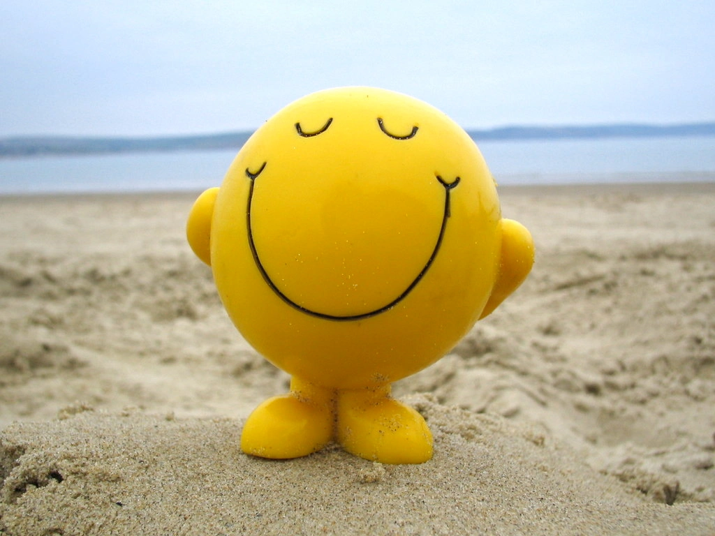 Smiley doll on beach that instantly makes you happy